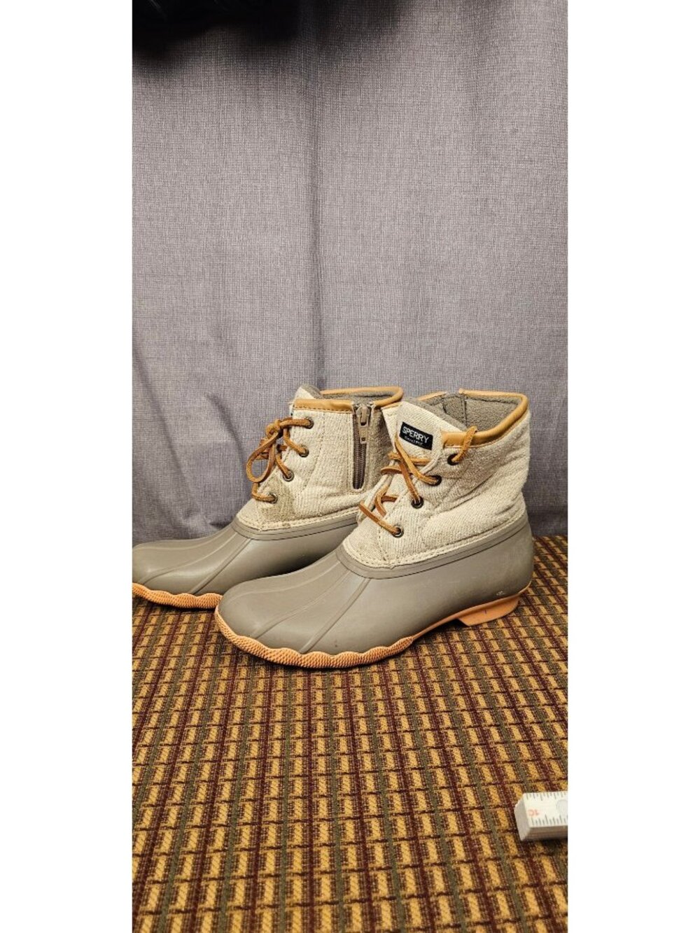 Sperry Womens Saltwater Duck Boots Beige Canvas Rubber Waterproof Size 4M